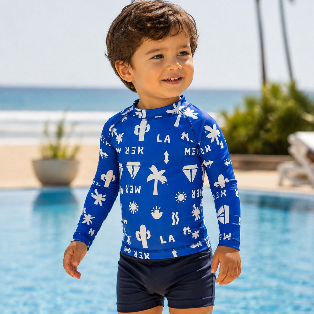 T-shirt et Short anti UV bébé, imprimé plage