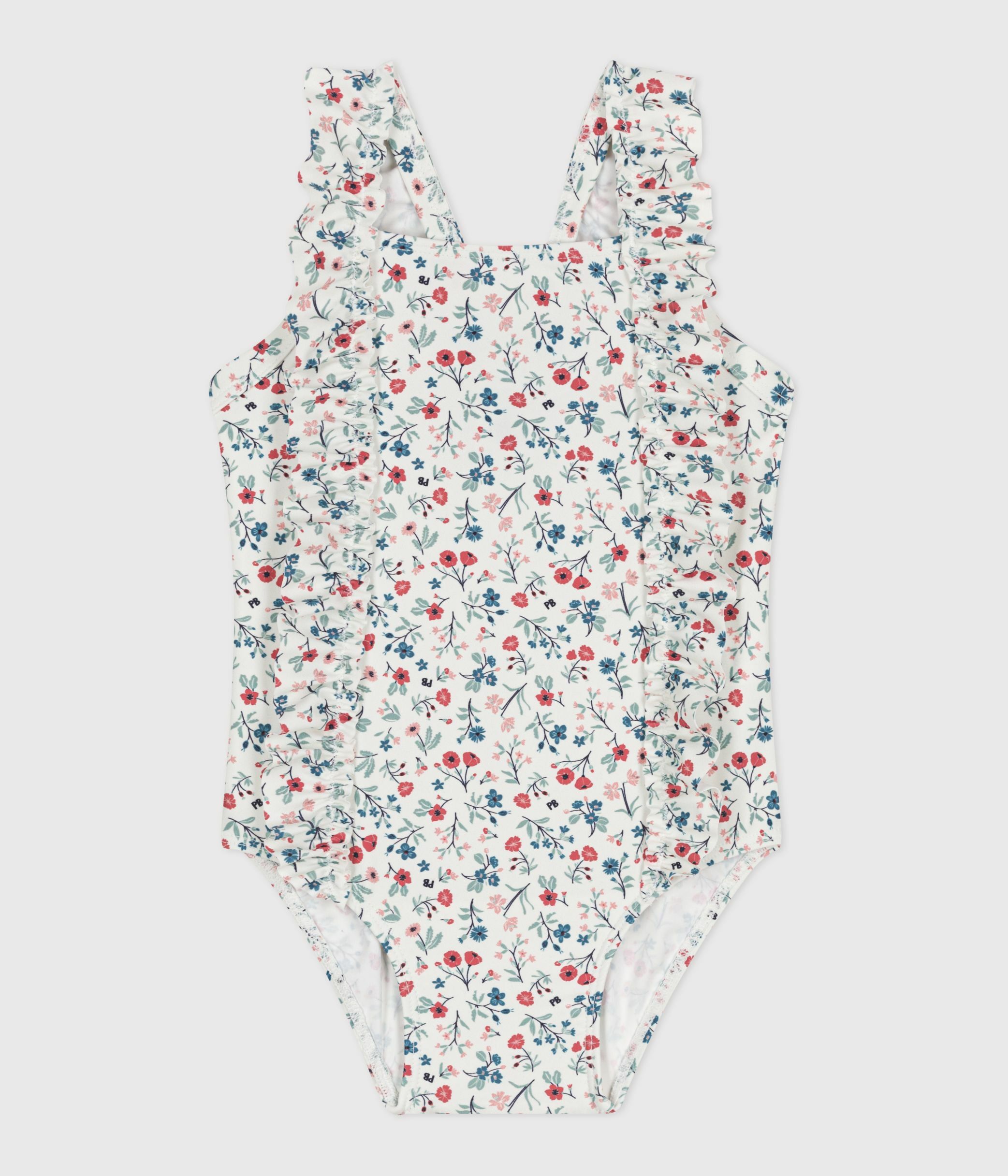 Maillot de bain bébé une pièce à volants, imprimé fleuri